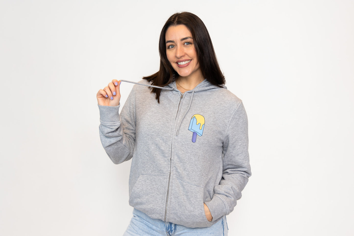 Eiscreme-Reißverschluss-Hoodie, Grau, Unisex